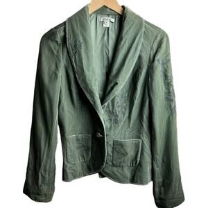 Women’s velvet and silk sage green blazer jacket embroidered size 8 holiday